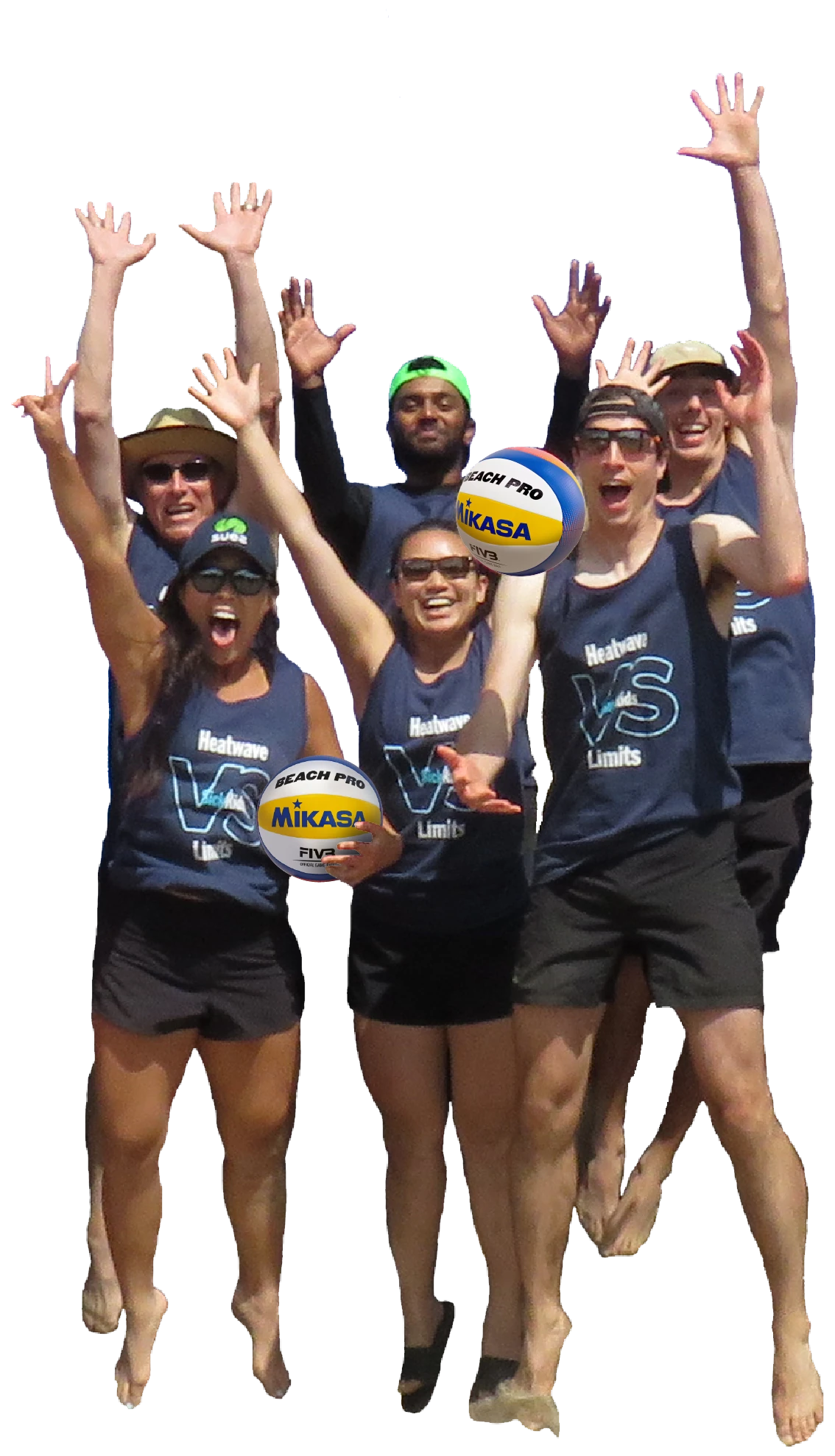 Heatwave participants celebrating together at a volleyball event.